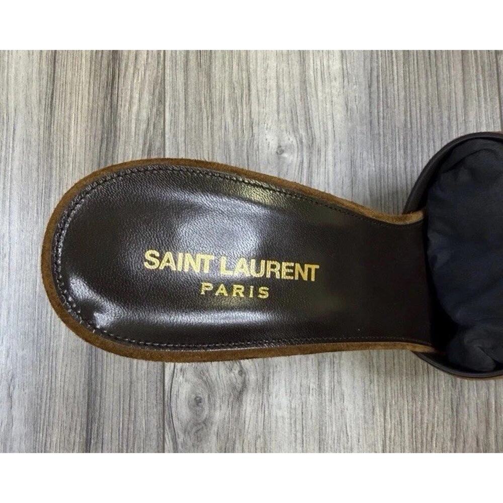 Saint Laurent Tribute 85 Mules YSL Brown Suede Interlocking Straps US 12 NEW - Picture 5 of 10